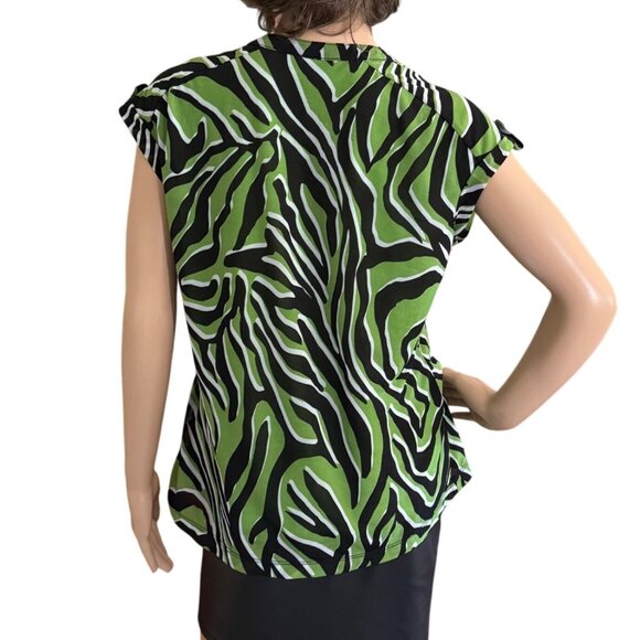 Worthington Womens Green Zebra Print Blouse Size Large Sleeveless V Neck Top - Picture 4 of 10